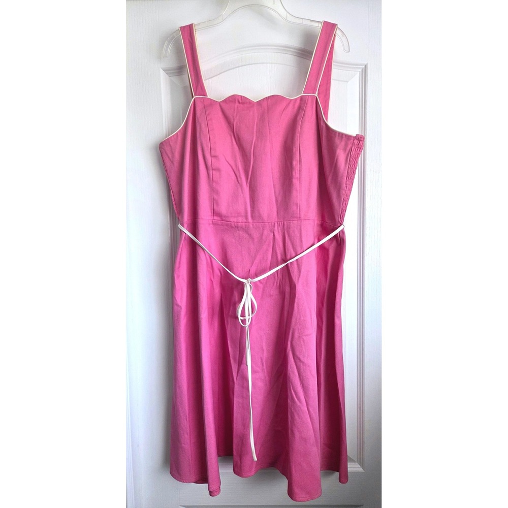 VTG Karin Stevens Pink Scalloped Neckline Fit Flare A-Line Midi Dress Sz 14